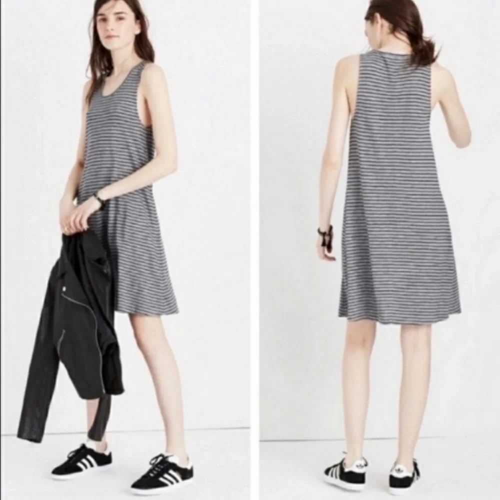 Madewell | Highpoint Tank Dress Sleeveless Above Knee G2326 Gray/Black Stripe S - Picture 1 of 16